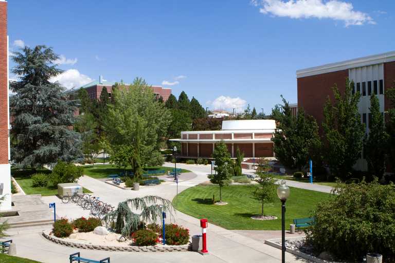 Daytime summer view of the lower quad of the University of Nevada, Reno