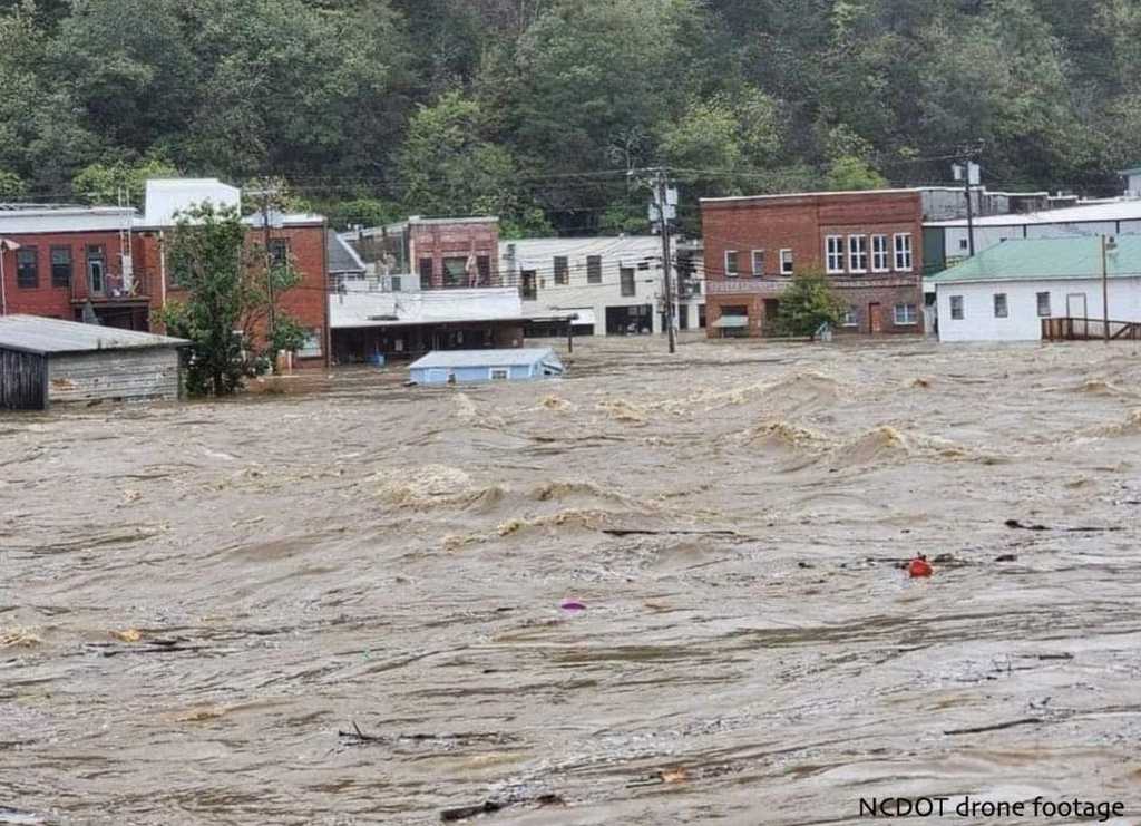 Flooding in Asheville, NC resulting from Hurricane Helene